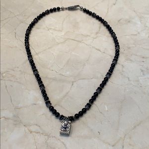 Black Onyx and Sterling Silver Charm Necklace